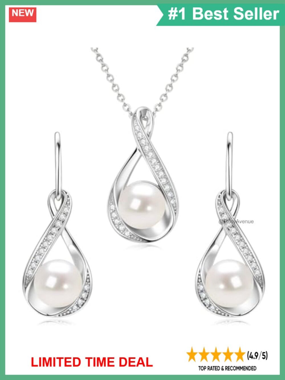 Sterling Silver Freshwater Pearl & Moissanite Jewelry Set Necklace Earrings